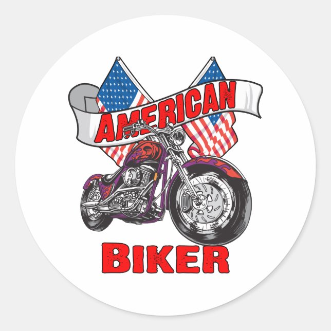 Sticker Rond American Flags Biker (Devant)