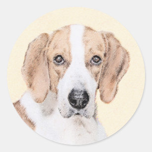 Sticker Rond American Foxhound Painting - Joli art original chi
