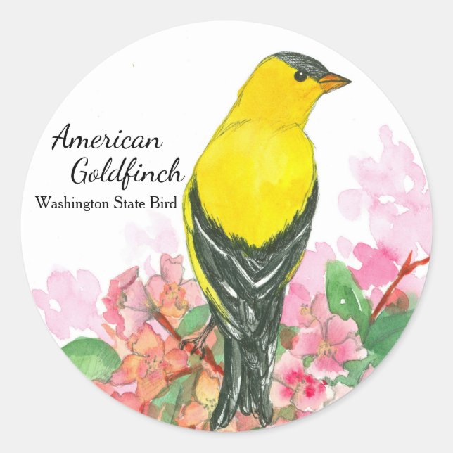 Sticker Rond American Goldfinch Washington State Bird Jaune (Devant)