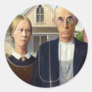 Sticker Rond American gothique classique peinture Grant Wood