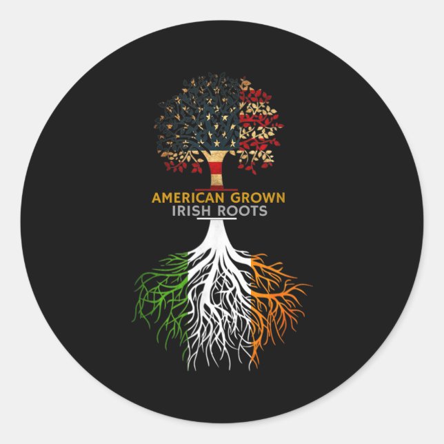Sticker Rond American Grown Irish Roots Ireland And Usa Flags  (Devant)