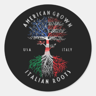 Sticker Rond American Grown Italian Roots Italy Flag National