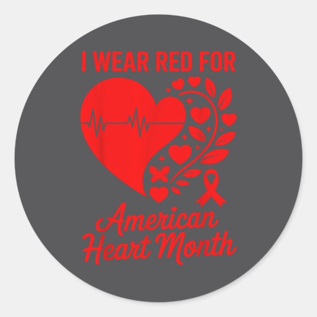 Sticker Rond American Heart Disease Awareness Month Ribbon Red  (Devant)