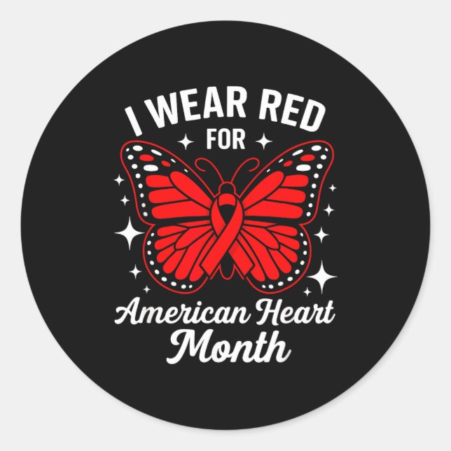 Sticker Rond American Heart Disease Awareness Month Ribbon Red  (Devant)