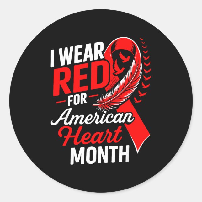 Sticker Rond American Heart Disease Awareness Month Ribbon Red  (Devant)