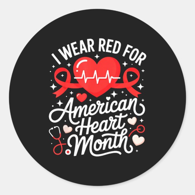 Sticker Rond American Heart Disease Awareness Month Ribbon Red  (Devant)