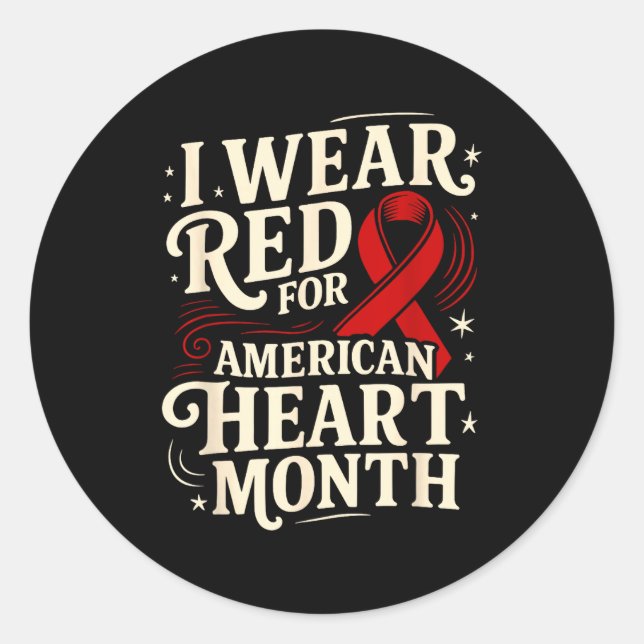 Sticker Rond American Heart Disease Awareness Month Ribbon Red  (Devant)