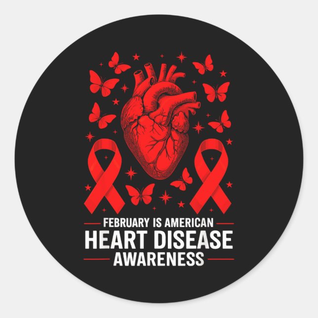 Sticker Rond American Heart Disease Awareness Month Ribbon Red  (Devant)