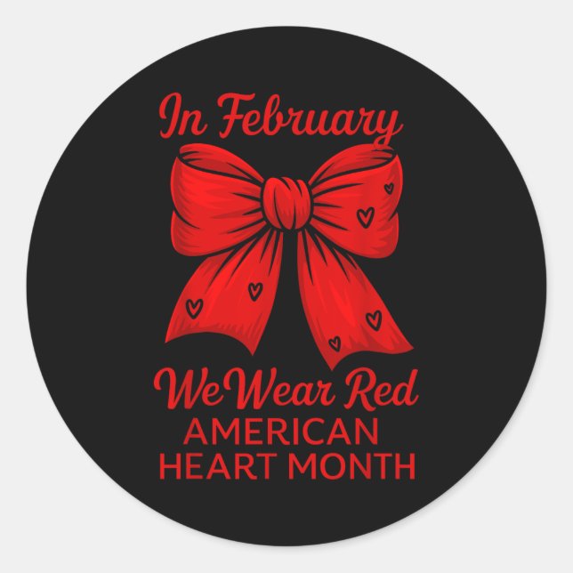 Sticker Rond American Heart Disease Awareness Month Ribbon Red  (Devant)