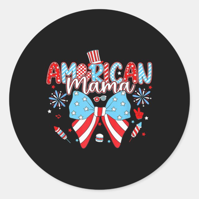 Sticker Rond American Mama Coquette Bow Joyeux Jour de l'Indépe (Devant)