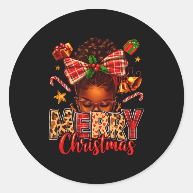 Sticker Rond American Melanin Afro Sleigh Queen Christmas Afric (Devant)
