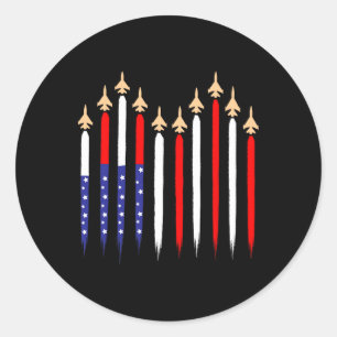 Sticker Rond American Patriotic Fighter Jets Drapeau Usa 4ème D