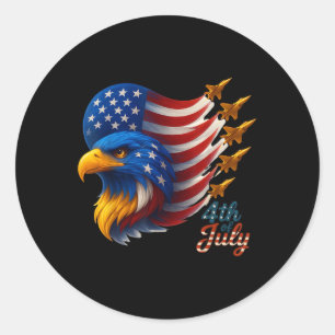 Sticker Rond American Patriotic Fighter Jets Usa Drapeau Eagle 