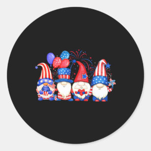Sticker Rond American Patriotic Gnomes Usa Independence Day 4e