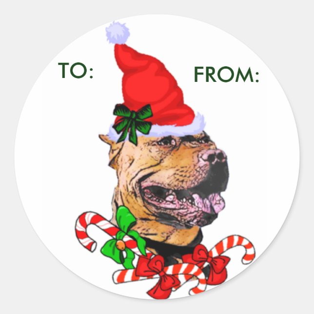Sticker Rond American Pit Bull Terrier Cadeaux de Noël (Devant)