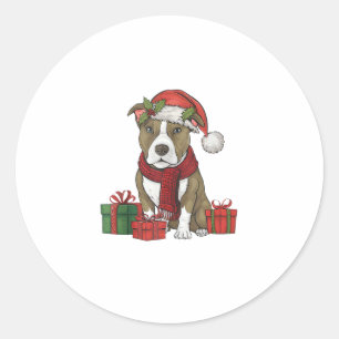 Sticker Rond American Pitbull Terrier Chien Noël fêtes San