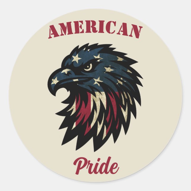 Sticker Rond American Pride, Aigle bleu rouge patriotique (Devant)