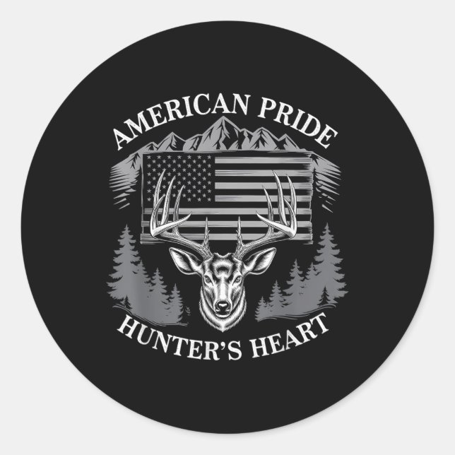 Sticker Rond American Pride Hunters Coeur Deer Hunter Drapeau U (Devant)