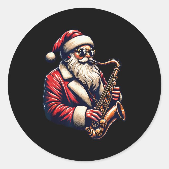 Sticker Rond American Santa Playing Saxophone Xmas Jazz Christm (Devant)