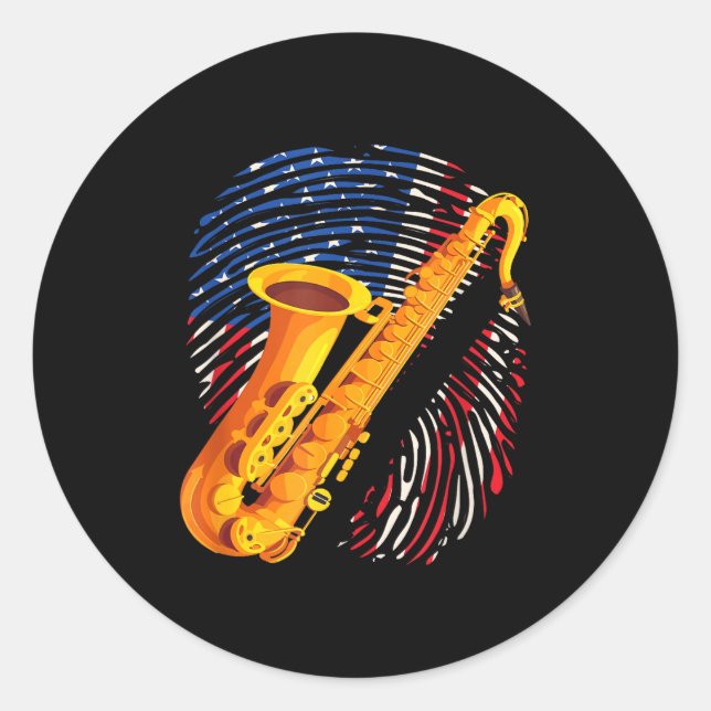 Sticker Rond American Saxophone Player Saxophonist Jazz Band Me (Devant)