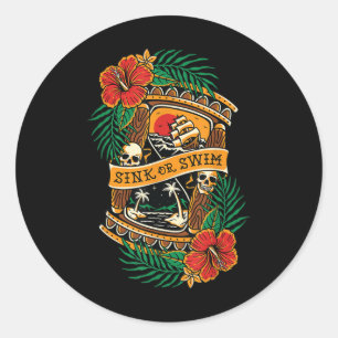 Sticker Rond American traditionnel Tattoo Old School crâne Flas