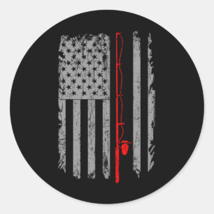 Sticker Rond American US Flag Fishing Rod Fishing Angler