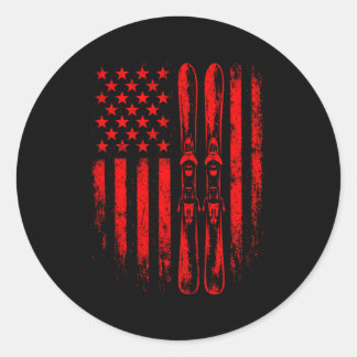 Sticker Rond American vintage skiing ski winter mountain usaAme