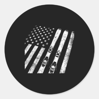 Sticker Rond American vintage skiing ski winter mountain usaAme