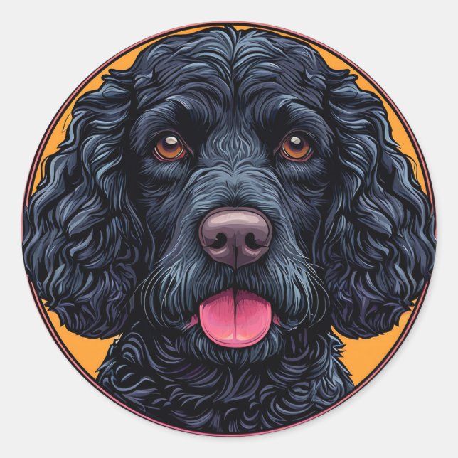 Sticker Rond American Water Spaniel Art rustique de chien (Devant)