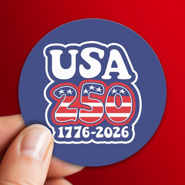 Sticker Rond America's 250th Birthday - Groovy USA 250 (USA 250 - America's 250th Celebration 1776-2026)