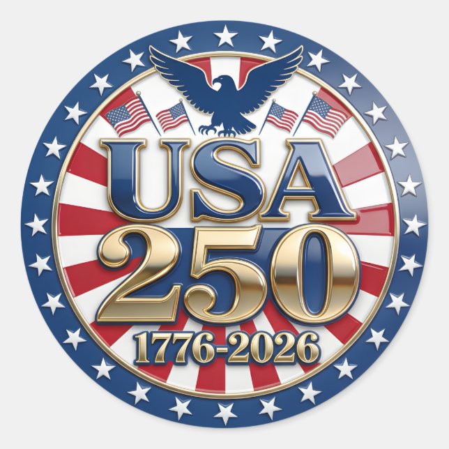 Sticker Rond America's Semiquincentennial 1776-2026 USA 250 (Devant)