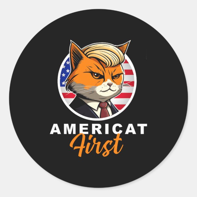 Sticker Rond Americat First Funny Patriot America Cats Presiden (Devant)