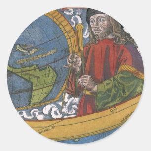 Sticker Rond Amerigo Vespucci Explorer sur une carte des Amériq