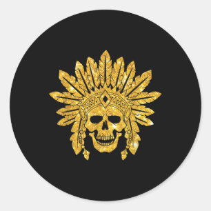 Sticker Rond Amérindien - Indien - Crâne - Authentique - Guerre