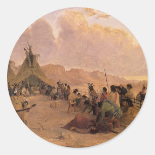 Sticker Rond Amérindien vintage, Danse de médecine par Eastman