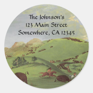 Sticker Rond Amérindiens d'époque, Buffalo Chase de Catlin