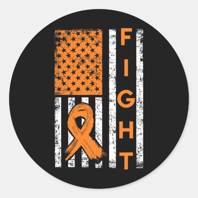 Sticker Rond Amérique Drapeau Orange Ribbon Leucémie (Devant)