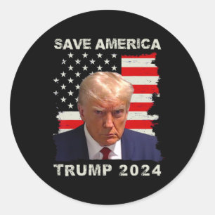 Sticker Rond Amérique Libérez Trump Mug Shot 2024 drapeau améri