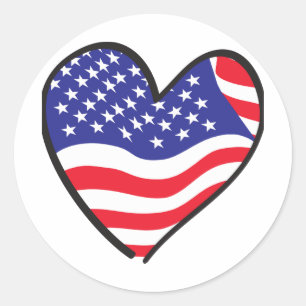 Sticker Rond Amérique Patriotique USA Drapeau Coeur
