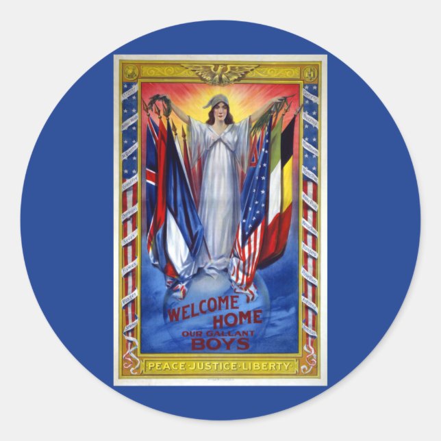 Sticker Rond Amérique patriotique vintage, Paix Justice Liberté (Devant)