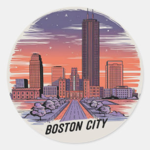 Sticker Rond Amérique Skyline de la ville de Boston, Boston Ma 