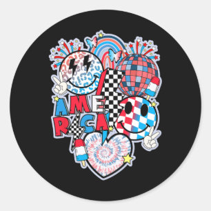 Sticker Rond Amérique Smile Face Heart American Flag Women Men