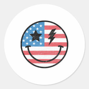 Sticker Rond Amérique Super rétro Usa Patriotique 4 juillet Mem