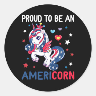 Sticker Rond Amérique Unicorn 4 juillet Mericorn Merica Inde