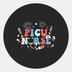 Sticker Rond Amérique Usa Fireworks Picu Picu Nurse Happy 4th O
