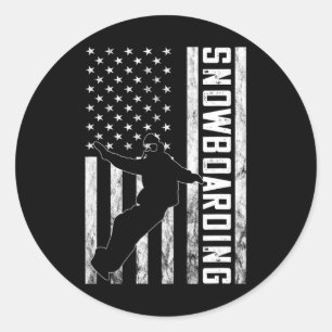 Sticker Rond Amérique Vintage États-Unis Drapeau Snowboard Sno