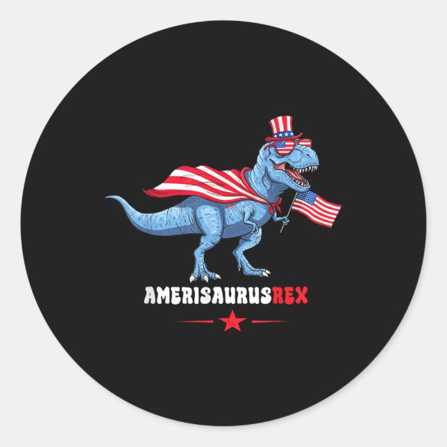 Sticker Rond Amerisaurusrex 4 juillet Drapeau américain T-rex D (Devant)