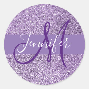 Sticker Rond Amethyst Parties scintillant Nom de la photo et in