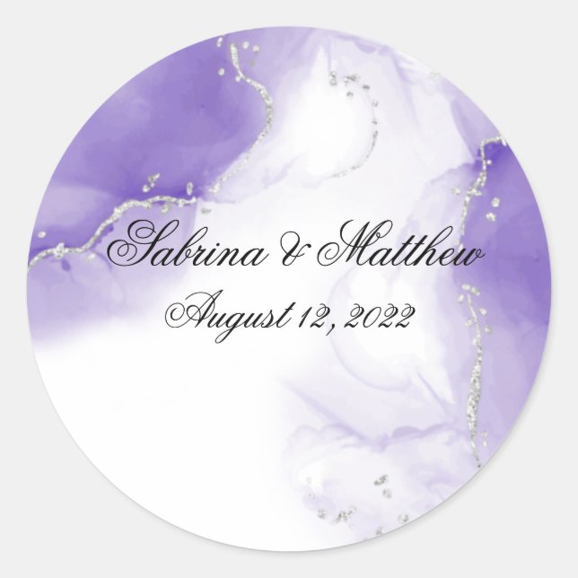 Sticker Rond Amethyst Purple Script Argent (Devant)