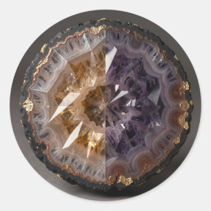 Sticker Rond Améthyste Citrine Géode Partagée Cristal Luxe